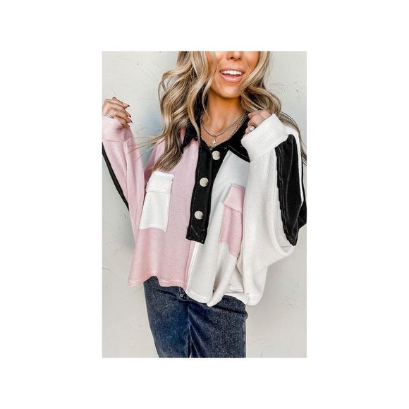 Azura Exchange  Multicolor Colorblock Flap Pockets Henley Collared Top - Picture 1 of 7